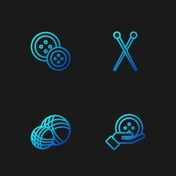 Set line Sewing button, Yarn ball, and Knitting needles. Gradient color icons イラスト素材