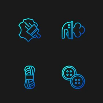 Set line Sewing button, Yarn, Leather and Electric iron. Gradient color icons Stock Illustration