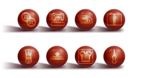 Set line Sewing button, Yarn, Textile fabric roll, pattern, Hanger wardrobe.. Stock Illustration