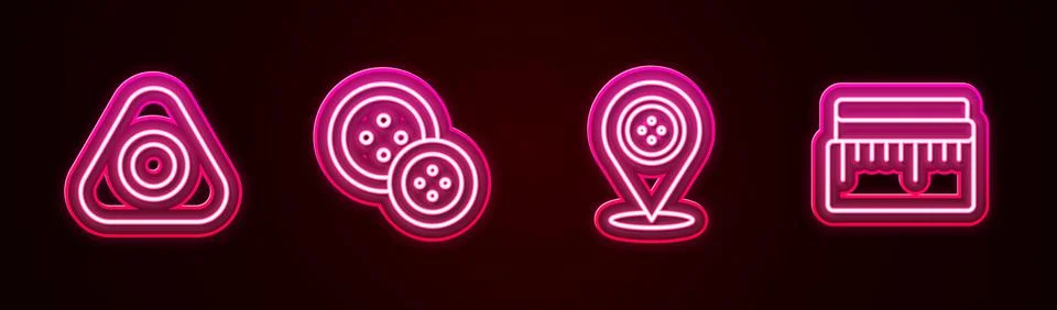 Set line Sewing chalk, button, Location tailor shop and Tape measure. Glowing Stock Illustration