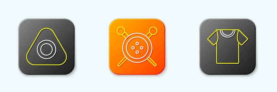 Set line Sewing chalk, button and knitting needles and T-shirt icon. Vector Illustrazione stock