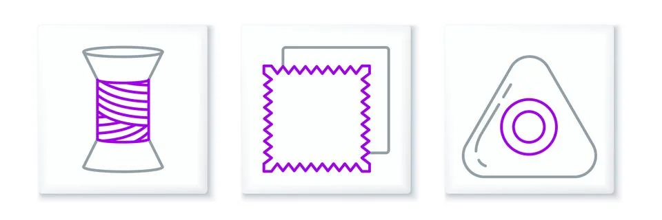 Set line Sewing chalk, thread on spool and Textile fabric roll icon. Vector Stock Illustration