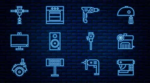 Set line Sewing machine, Air compressor, Electric drill, Stereo speaker Illustrazione stock