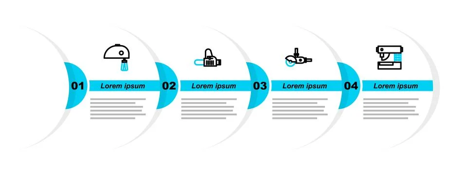 Set line Sewing machine, Angle grinder, Chainsaw and Electric mixer icon. Vector Stock Illustration