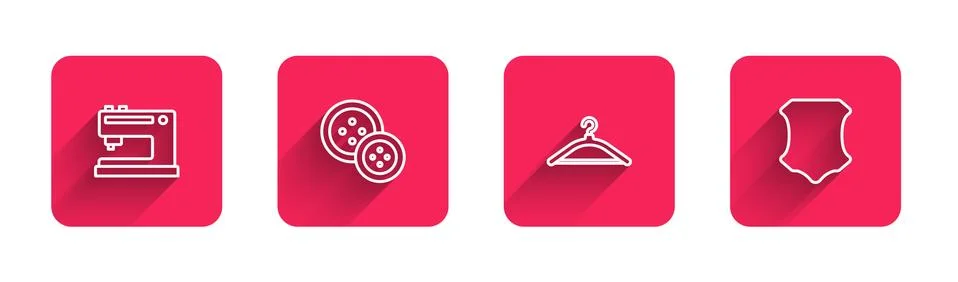 Set line Sewing machine, button, Hanger wardrobe and Leather with long shadow Stock Illustration