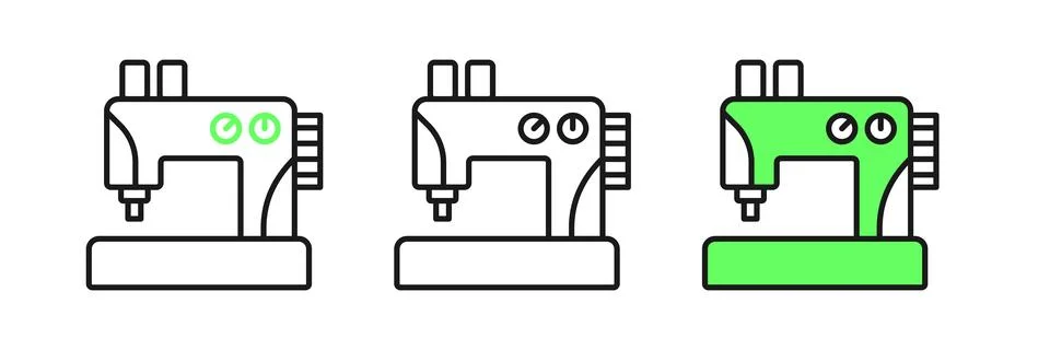 Set line Sewing machine icon isolated on white background.  Vector Illustrazione stock