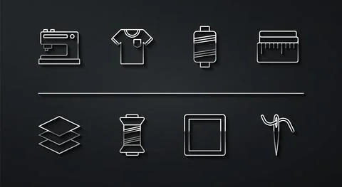 Set line Sewing machine, Layers clothing textile, Tape measure, Pattern, thread Stock Illustration