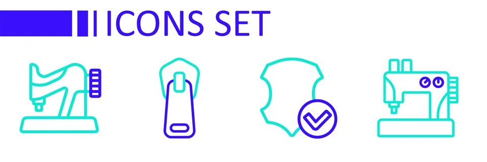 Set line Sewing machine, Leather, Zipper and icon. Vector Stock Illustration