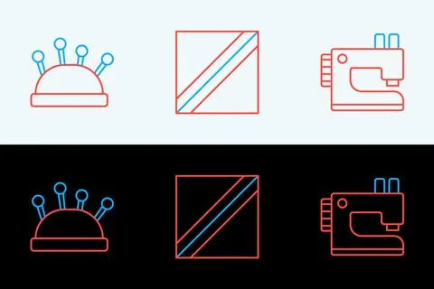 Set line Sewing machine, Needle bed and needles and Textile fabric roll ico.. Stock Illustration
