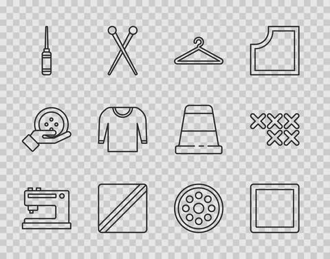 Set line Sewing machine, Pattern, Hanger wardrobe, Awl tool, Sweater, button and Stock Illustration