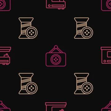 Set line Sewing machine, thread and button and Tailor shop on seamless pattern Stock Illustration
