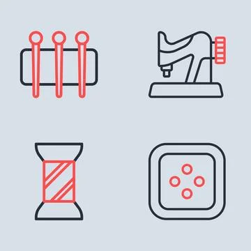 Set line Sewing machine, thread on spool, button for clothes and Needle sew.. Stock Illustration