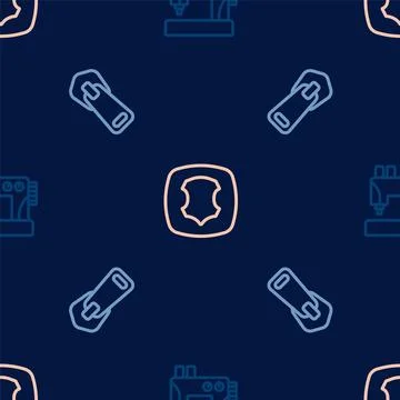 Set line Sewing machine, Zipper and Leather on seamless pattern. Vector 库存插图