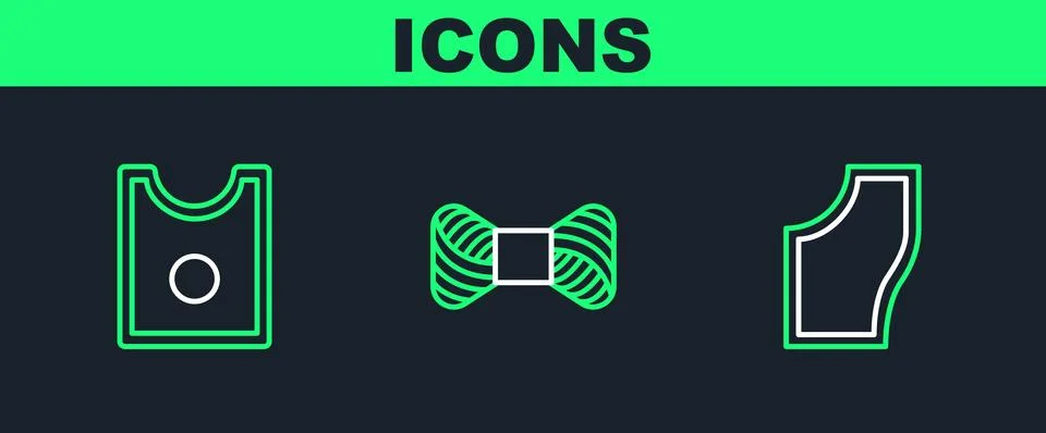 Set line Sewing Pattern, and thread on spool icon. Vector Stock Illustration