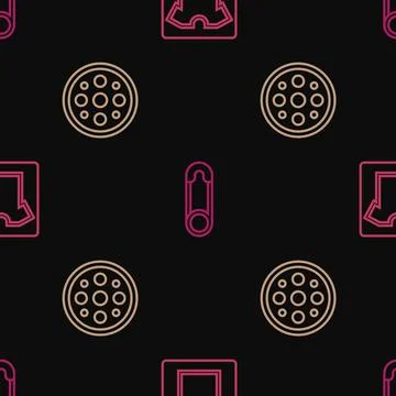 Set line Sewing pattern, button and Safety pin on seamless pattern. Vector Stock Illustration