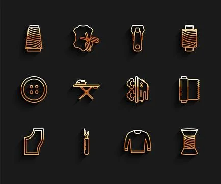 Set line Sewing Pattern, Cutter tool, thread on spool, Sweater, Electric ir.. Stockillustratie