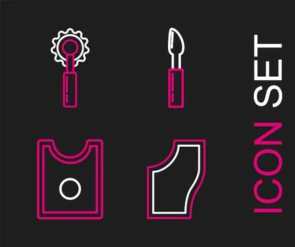 Set line Sewing Pattern, Cutter tool and  icon. Vector Stock Illustration