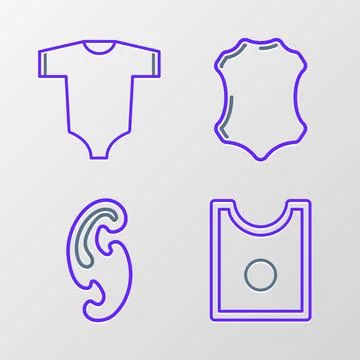 Set line Sewing Pattern, French curves, Leather and Baby clothes icon. Vector 스톡 일러스트
