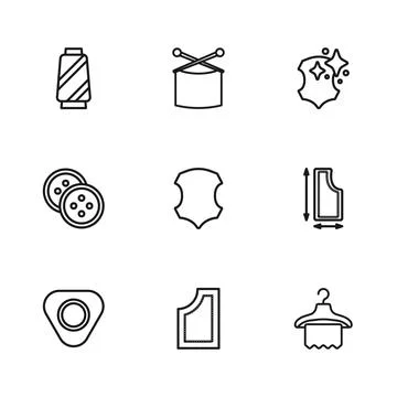 Set line Sewing pattern, Hanger wardrobe, Leather, thread on spool, Knittin.. Illustrazione stock