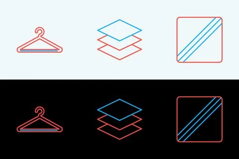 Set line Sewing Pattern, Hanger wardrobe and Layers clothing textile icon. .. Illustrazione stock