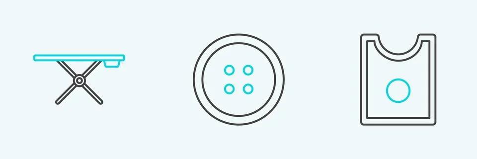 Set line Sewing Pattern, Ironing board and button for clothes icon. Vector Stock Illustration