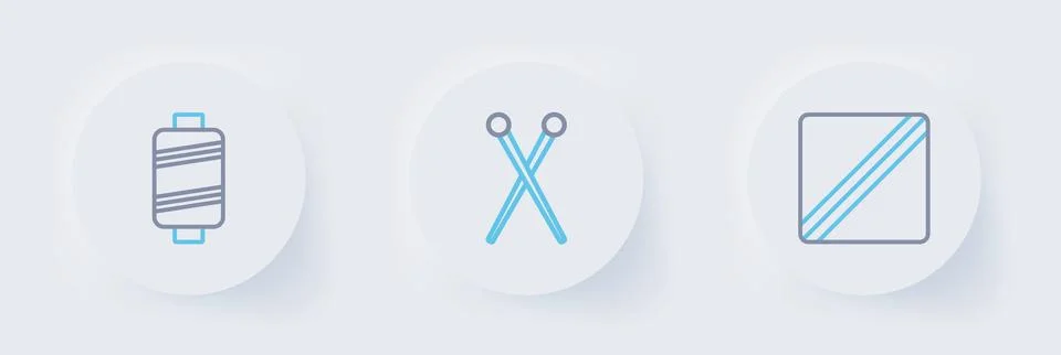 Set line Sewing Pattern, Knitting needles and thread icon. Vector Stock Illustration