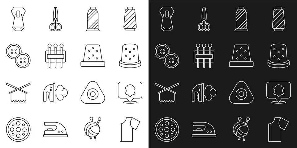 Set line Sewing pattern, Leather, Thimble for sewing, thread on spool, Needle Stockillustratie