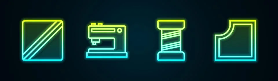 Set line Sewing Pattern, machine, thread and . Glowing neon icon. Vector Stockillustratie