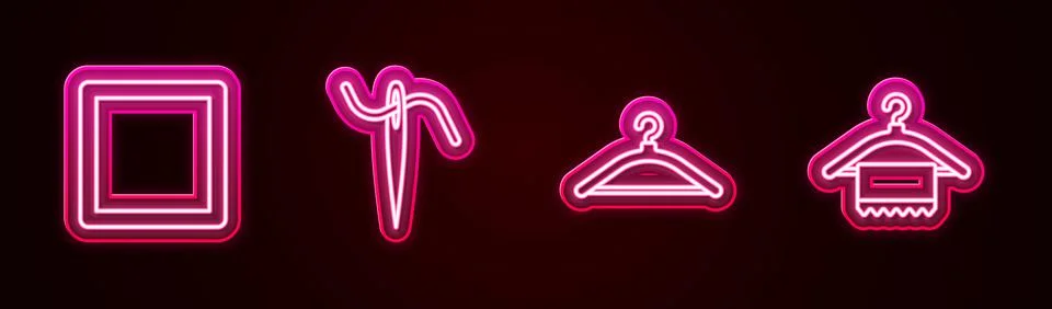 Set line Sewing Pattern, Needle for sewing with thread, Hanger wardrobe and Illustrazione stock