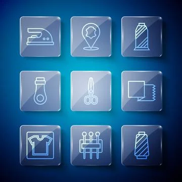 Set line Sewing pattern, Needle for sewing, thread on spool, Scissors, Zipp.. イラスト素材