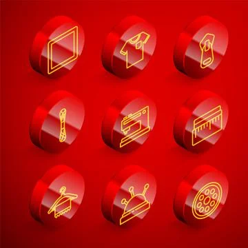 Set line Sewing Pattern, T-shirt, Zipper, Yarn, machine, Tape measure, Hanger 스톡 일러스트