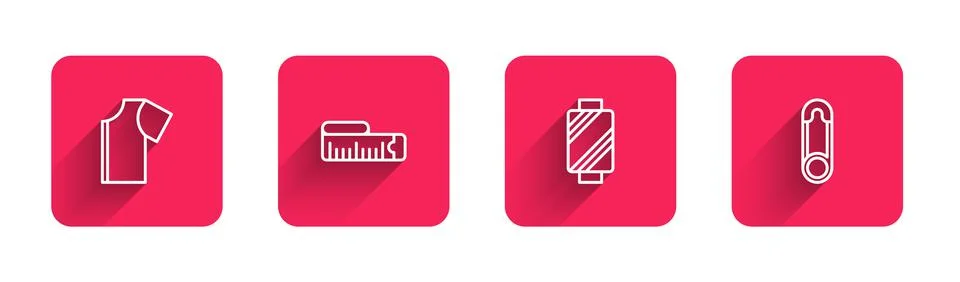 Set line Sewing pattern, Tape measure, thread on spool and Safety pin with long Illustrazione stock