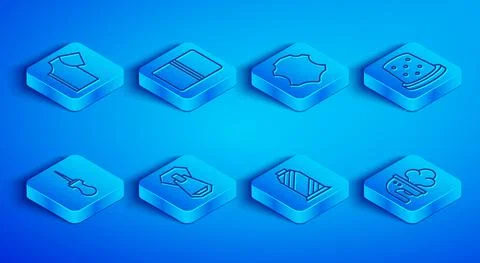 Set line Sewing pattern, Textile fabric roll, Leather, Zipper, thread on spool 스톡 일러스트