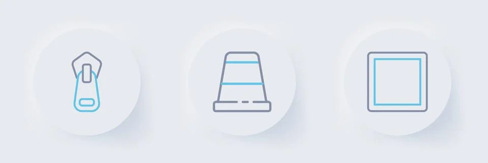 Set line Sewing Pattern, Thimble for sewing and Zipper icon. Vector Stock Illustration
