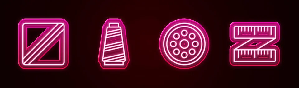 Set line Sewing Pattern, thread, button and Tape measure. Glowing neon icon Stock Illustration