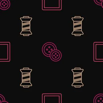 Set line Sewing Pattern, thread and button on seamless pattern. Vector Stock Illustration