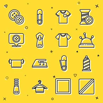 Set line Sewing Pattern, thread, Needle bed and needles, T-shirt, Zipper Stock Illustration