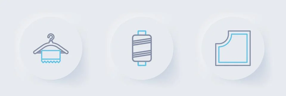 Set line Sewing Pattern, thread and Hanger wardrobe icon. Vector Stock Illustration