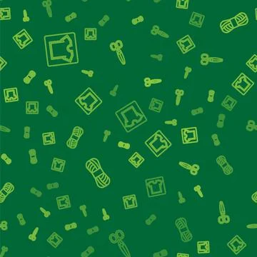 Set line Sewing pattern, Yarn and Scissors on seamless pattern. Vector Illustrazione stock