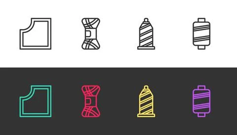 Set line Sewing Pattern, Yarn, thread and on black and white. Vector イラスト素材