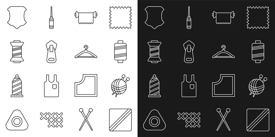 Set line Sewing Pattern, Yarn ball with knitting needles, thread, Textile fabric Illustrazione stock