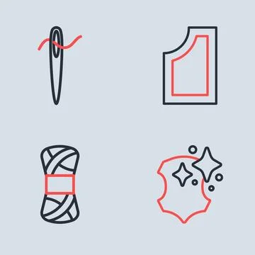 Set line Sewing pattern, Yarn, Leather and Needle for sewing with thread icon Illustrazione stock