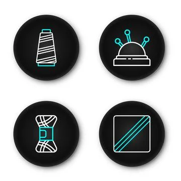 Set line Sewing Pattern, Yarn, Needle bed and needles and thread icon. Vector Stock Illustration