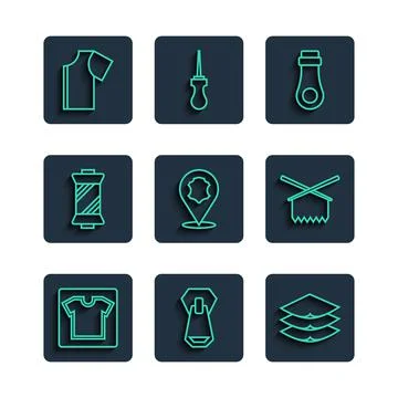 Set line Sewing pattern, Zipper, Layers clothing textile, Leather, thread on 스톡 일러스트