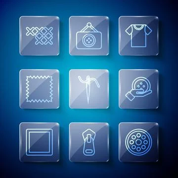 Set line Sewing Pattern, Zipper, button, T-shirt, Needle for sewing with thread 스톡 일러스트