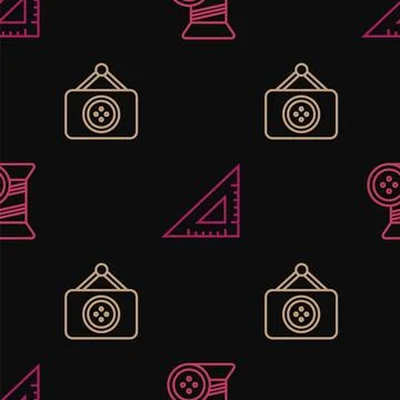 Set line Sewing thread and button, Tailor shop and Triangular ruler on seamless Stock Illustration