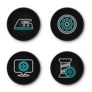 Set line Sewing thread and button, Location tailor shop,  and Electric iron.. Stock Illustration
