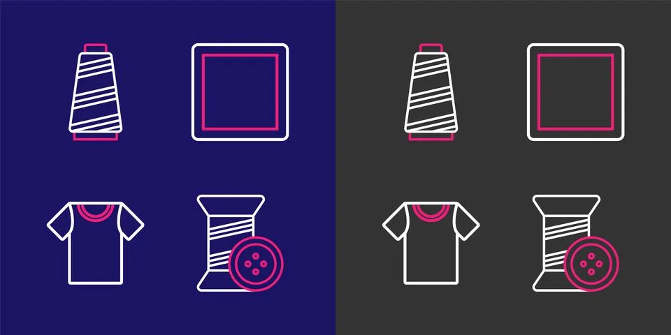 Set line Sewing thread and button, T-shirt, Pattern and  icon. Vector Stock Illustration