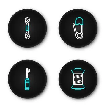 Set line Sewing thread, Awl tool, Safety pin and Yarn icon. Vector Illustrazione stock