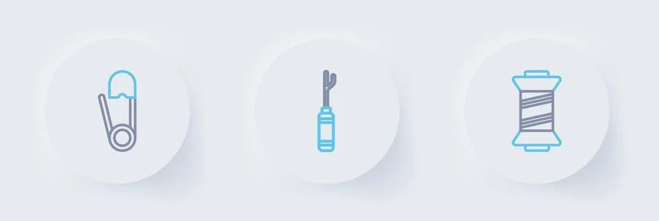 Set line Sewing thread, Awl tool and Safety pin icon. Vector 스톡 일러스트